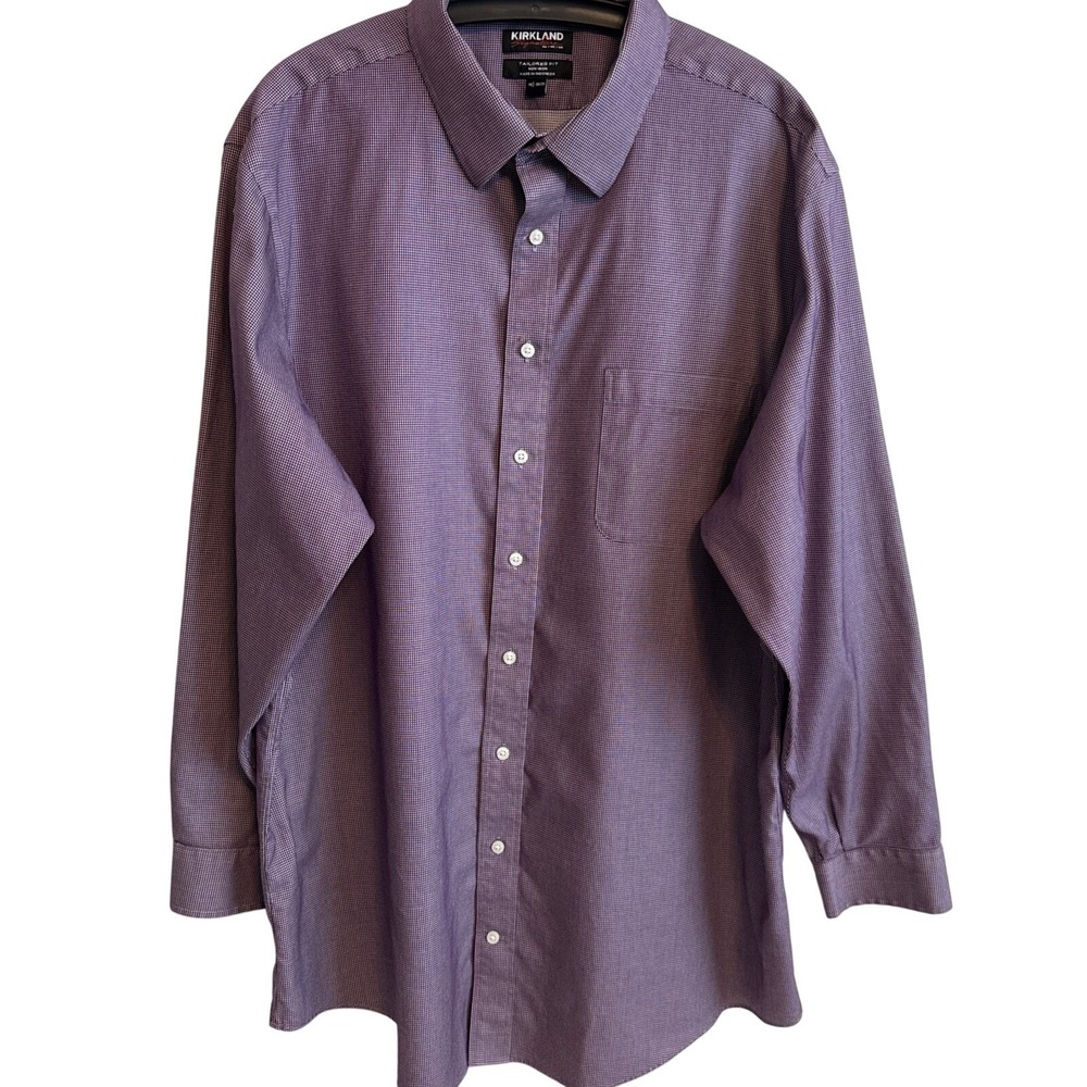 Kirkland Mens Tailored Fit Non-Iron Button Shirt 18 1/2 34/35 Preppy Office